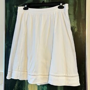 Ann Taylor white linen fit flare A-line crochet embroidered midi Spring skirt 6P